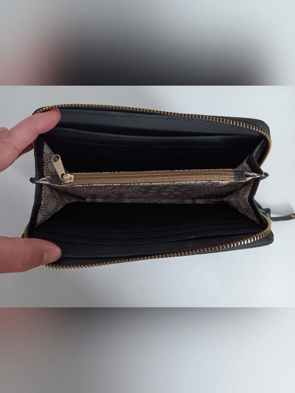 Black Pebbled Faux Leather Zip Around Wallet
